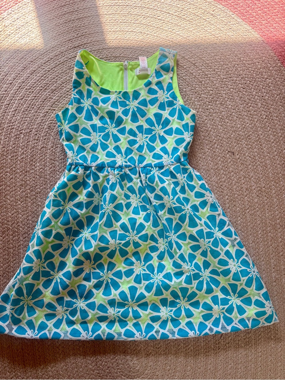 Justice Girls Blue & Lime Floral Fit-and-Flare Dress Size 8